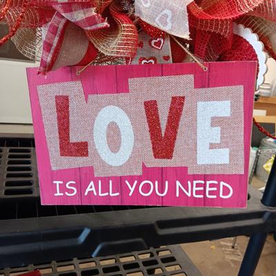 CHRISTMAS DECORATIONS & TREE STAND PLUS A VALENTINES WREATH