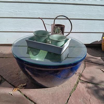 LARGE FLOWER POT WITH GLASS TOP AND FLOWER POTS