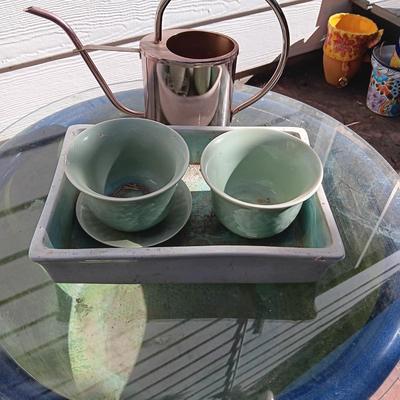LARGE FLOWER POT WITH GLASS TOP AND FLOWER POTS