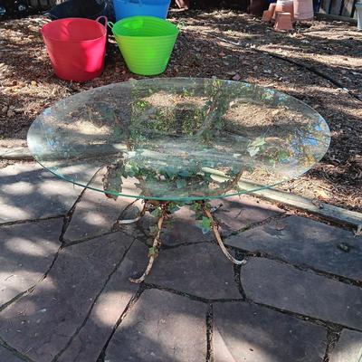 IRON BASE GLASS TOP SIDE TABLE