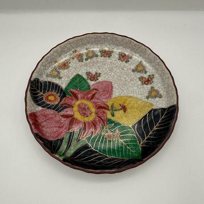 Hand-Painted Crackle Glaze Floral Pottery