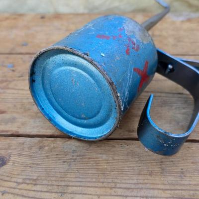 Two blue metal oil cans - Rainbow Pump Eagle Mfg. -