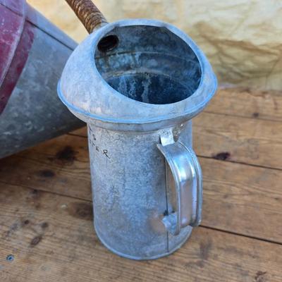Vintage offset farm funnel Steampunk - with a 2-quart galvanized Fluid can with bendable spout
