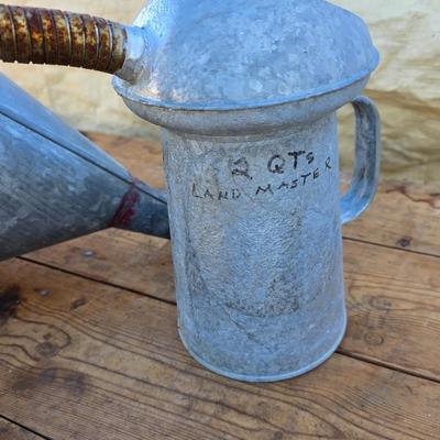Vintage offset farm funnel Steampunk - with a 2-quart galvanized Fluid can with bendable spout