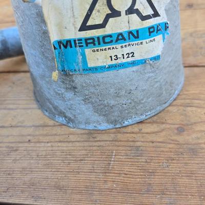 Vintage Behrens mfg. metal craftsman funnel - vintage American Parts company galvanized oil can with bendable spout - with pouring spout
