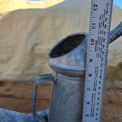 Vintage Behrens mfg. metal craftsman funnel - vintage American Parts company galvanized oil can with bendable spout - with pouring spout