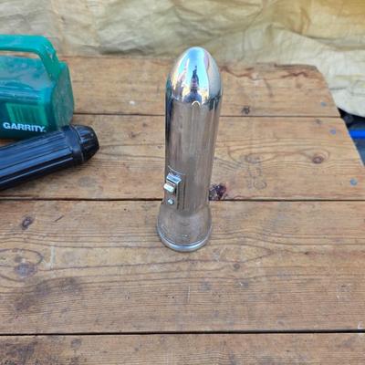 Assortment of flashlights - including Fulton USGI Angle head and vintage chrome flashlights