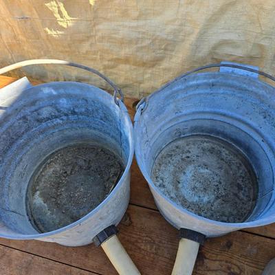 Three vintage galvanized metal calf buckets - Milk buckets