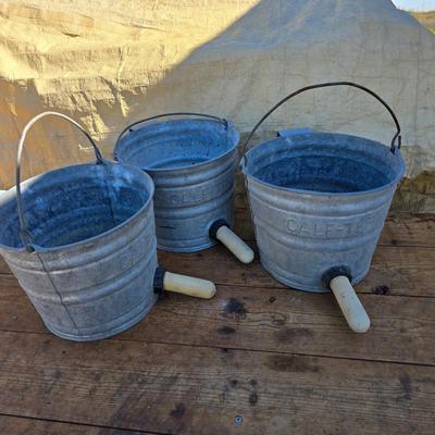 Three vintage galvanized metal calf buckets - Milk buckets