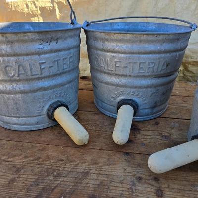 Three vintage galvanized metal calf buckets - Milk buckets