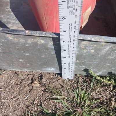 Mtal grain or storage box - metal irrigation gate - enamel pan - and a tractor warning sign