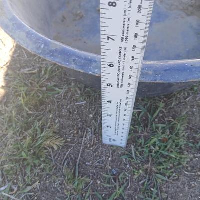 Mtal grain or storage box - metal irrigation gate - enamel pan - and a tractor warning sign