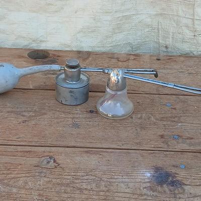 Two vintage Atomizer with two boxes of brown colored medicine bottles