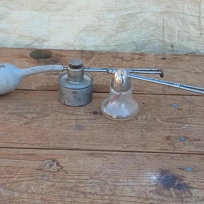 Two vintage Atomizer with two boxes of brown colored medicine bottles