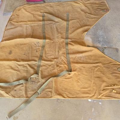 Vintage horse blanket with four old halters