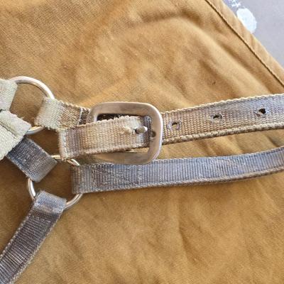Vintage horse blanket with four old halters