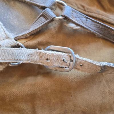 Vintage horse blanket with four old halters