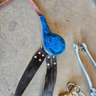 Assorted vintage horse tack - bits - breast collar & girth