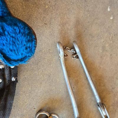 Assorted vintage horse tack - bits - breast collar & girth