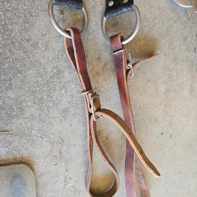 Assorted vintage horse tack - bits - breast collar & girth