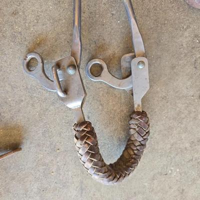 Assorted vintage horse tack - bits - breast collar & girth