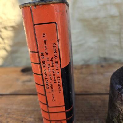 Vintage tin can, boxes, and oil cans