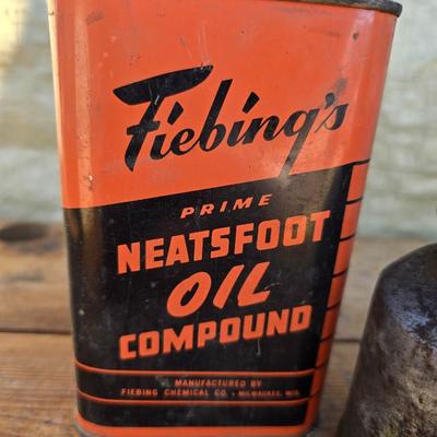 Vintage tin can, boxes, and oil cans