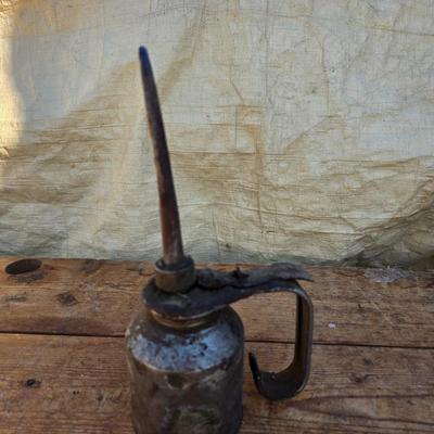 Vintage tin can, boxes, and oil cans
