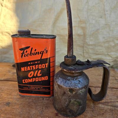 Vintage tin can, boxes, and oil cans