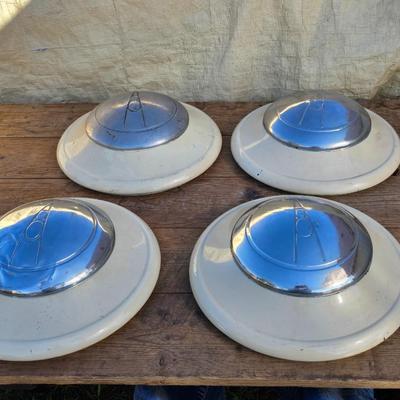 Four 1936 1937 Ford V8 Hubcaps Original metal hubcaps
