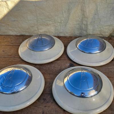 Four 1936 1937 Ford V8 Hubcaps Original metal hubcaps
