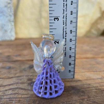 Angel themed home & Patio decorations - with a dragonfly / floral diorama wall hanging and miniature glass figures