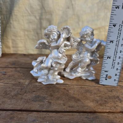 Angel themed home & Patio decorations - with a dragonfly / floral diorama wall hanging and miniature glass figures