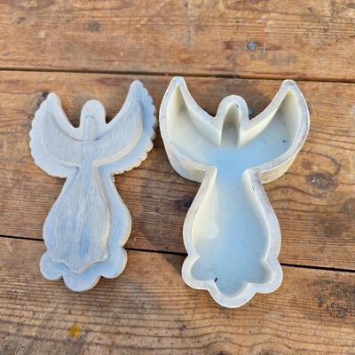 Angel themed home & Patio decorations - with a dragonfly / floral diorama wall hanging and miniature glass figures