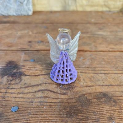 Angel themed home & Patio decorations - with a dragonfly / floral diorama wall hanging and miniature glass figures