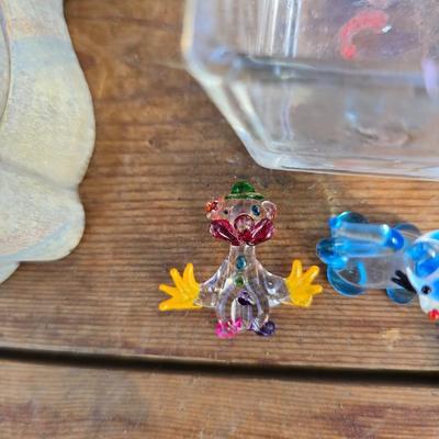 Angel themed home & Patio decorations - with a dragonfly / floral diorama wall hanging and miniature glass figures