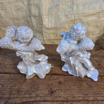 Angel themed home & Patio decorations - with a dragonfly / floral diorama wall hanging and miniature glass figures