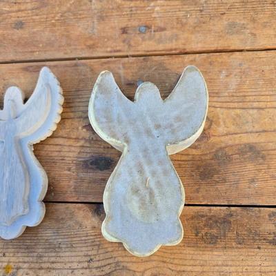 Angel themed home & Patio decorations - with a dragonfly / floral diorama wall hanging and miniature glass figures