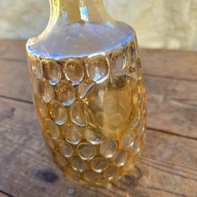 Collection of glassware - MCM Forester Marigold carnival glass decanter - Coplin style glass staining jar - assortment of other jars and...
