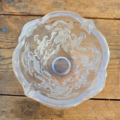 Collection of glassware - MCM Forester Marigold carnival glass decanter - Coplin style glass staining jar - assortment of other jars and...
