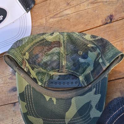 Three Von Dutch brand hats - Camouflage - White and Black - and Black - Black with red stitching - Trucker caps