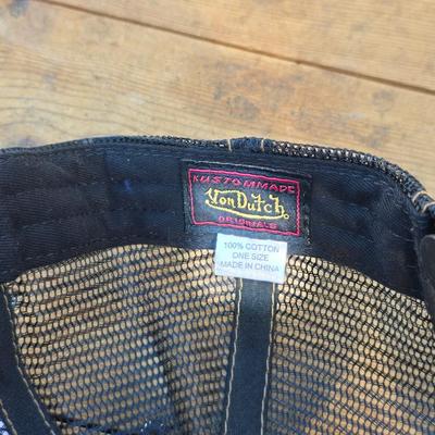 Three Von Dutch brand hats - Camouflage - White and Black - and Black - Black with red stitching - Trucker caps