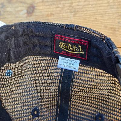 Three Von Dutch brand hats White and Black - and two Black with red stitching - Trucker caps