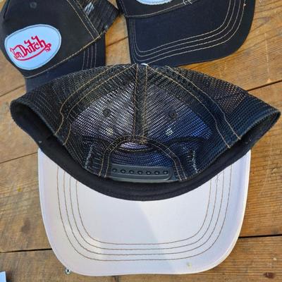 Three Von Dutch brand hats White and Black - and two Black with red stitching - Trucker caps