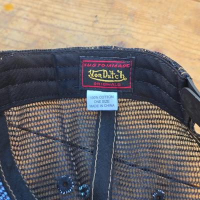 Three Von Dutch brand hats White and Black - and two Black with red stitching - Trucker caps