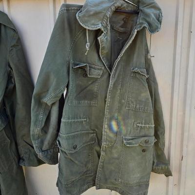 Large assortement of vintage Military clothing & coats - wool trench - hat - pants