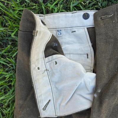 Large assortement of vintage Military clothing & coats - wool trench - hat - pants