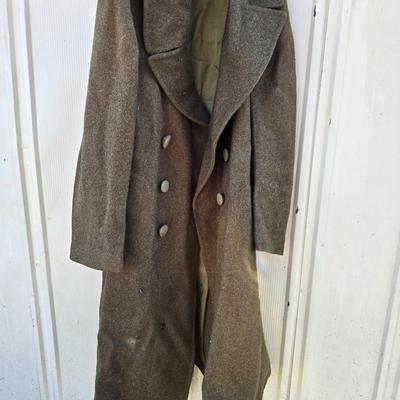 Large assortement of vintage Military clothing & coats - wool trench - hat - pants