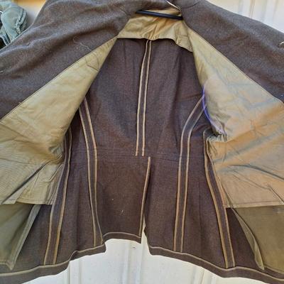 Large assortement of vintage Military clothing & coats - wool trench - hat - pants