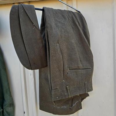 Large assortement of vintage Military clothing & coats - wool trench - hat - pants